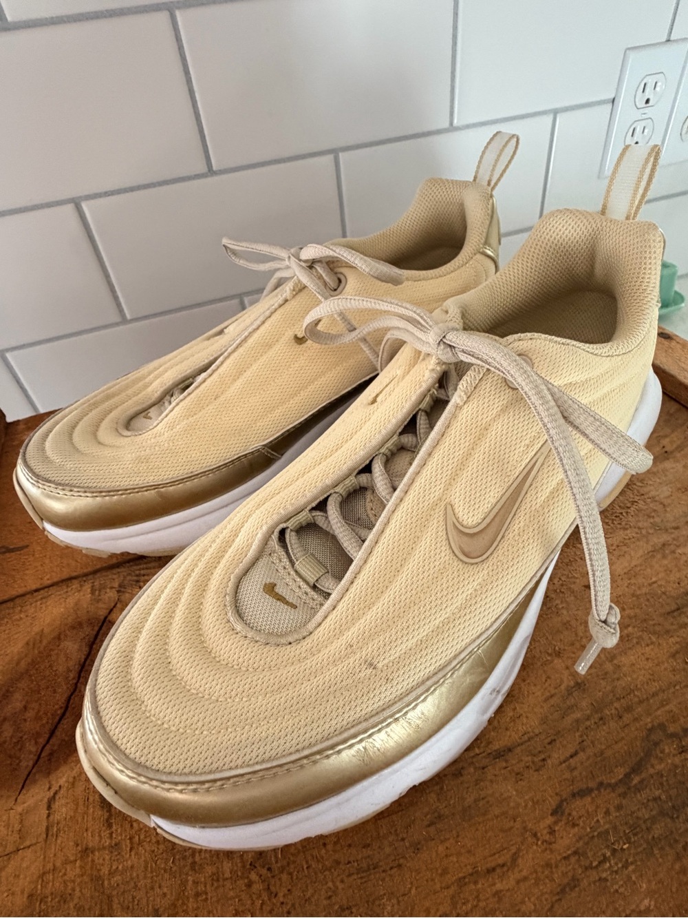 Nike Cream and Gold Low-Top Air Max Sneakers